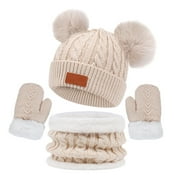 FAOWME Child Hats Scarves Gloves 3PCS Fall Warm Two Baby Hats. Beige One Size